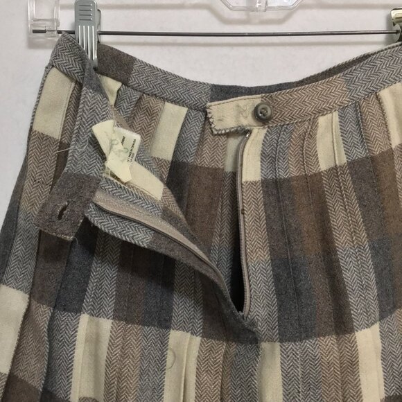 Vintage Paris Star Tan and Grey Neutral Plaid Pleated Midi Skirt Size XS - Picture 5 of 6